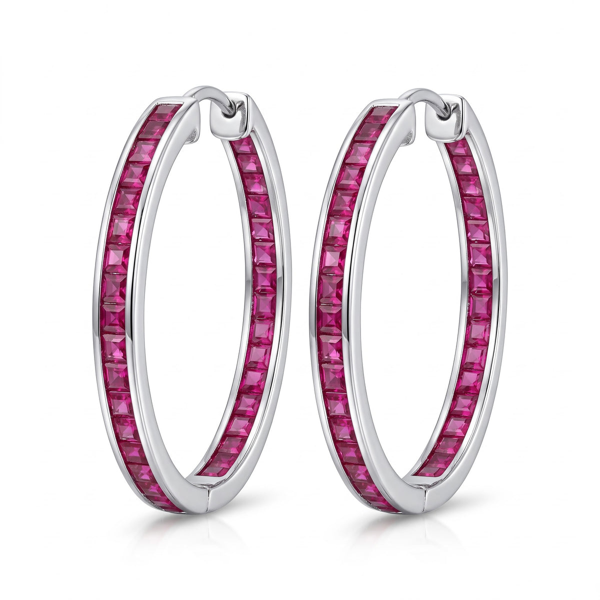 Pink Stone Oval Hoop Earrings