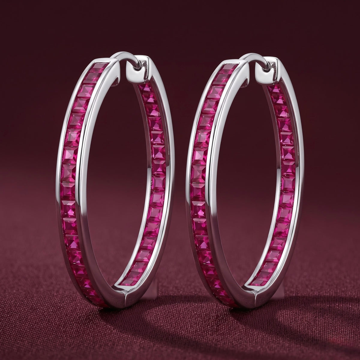 Pink Stone Oval Hoop Earrings