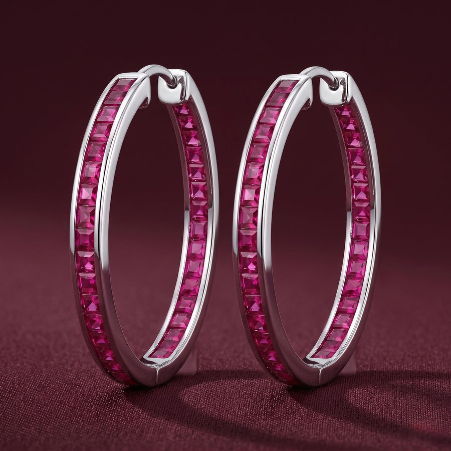 Pink Stone Oval Hoop Earrings
