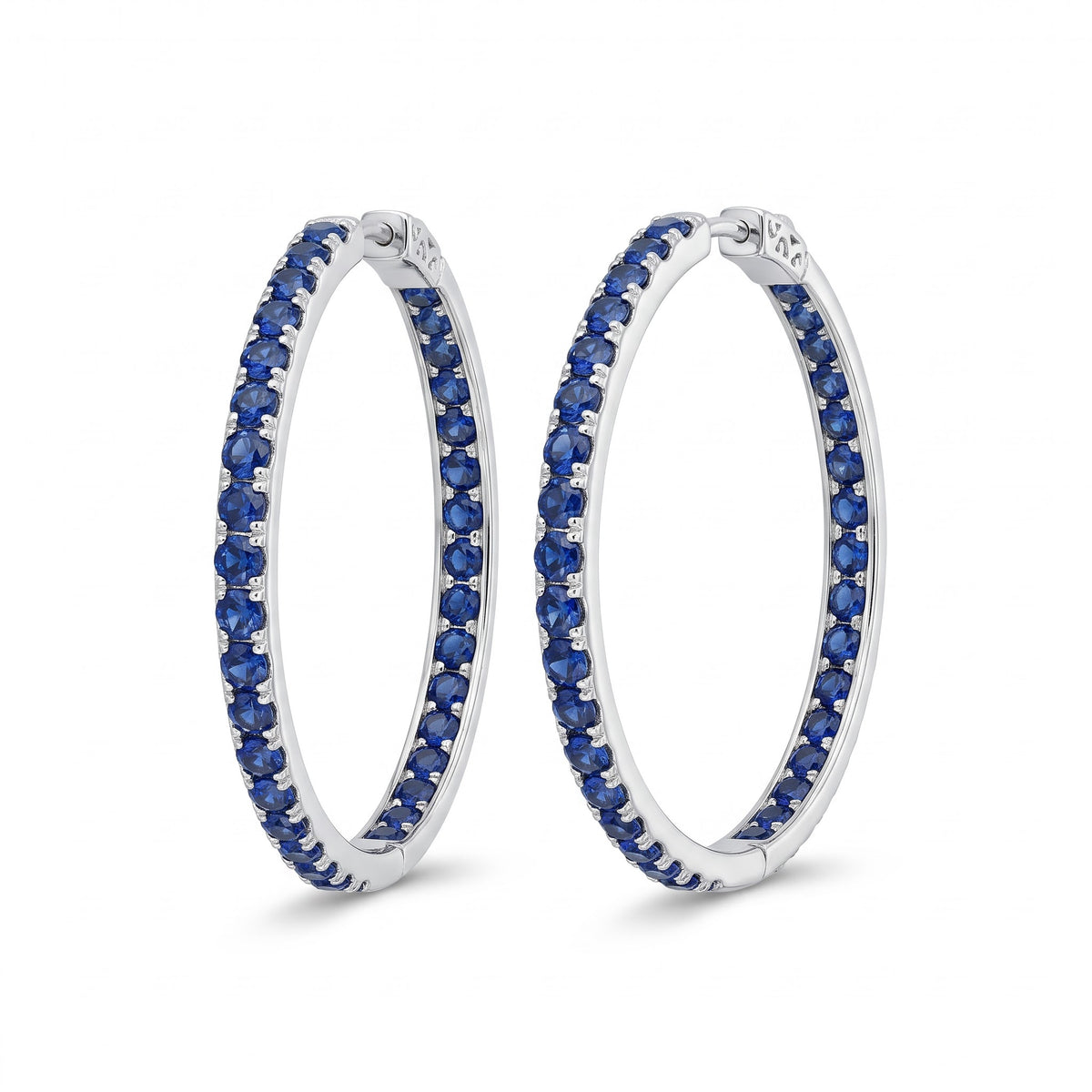 Blue Stone Oval Hoop Earrings