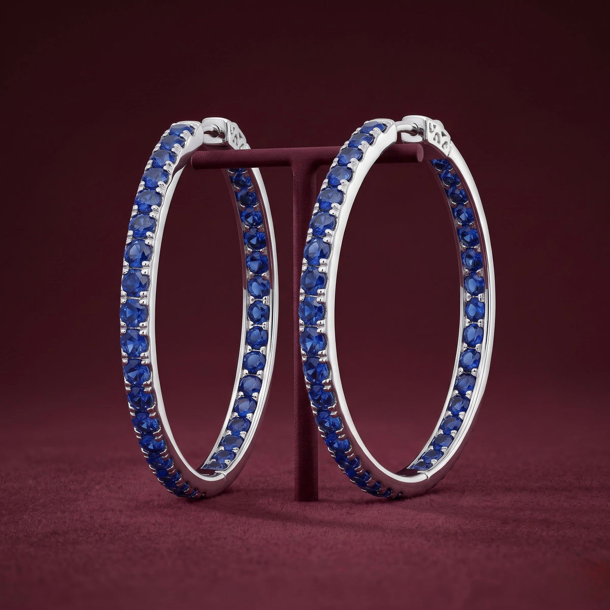 Blue Stone Oval Hoop Earrings
