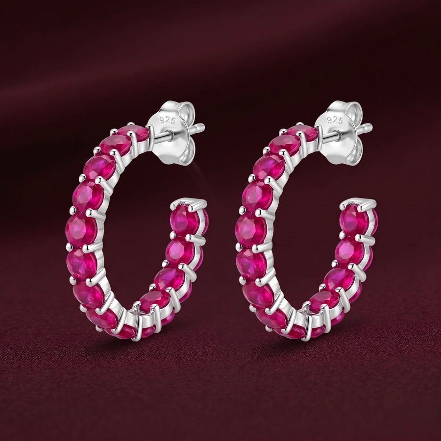 Pink CZ 925 Silver Hoop Earrings