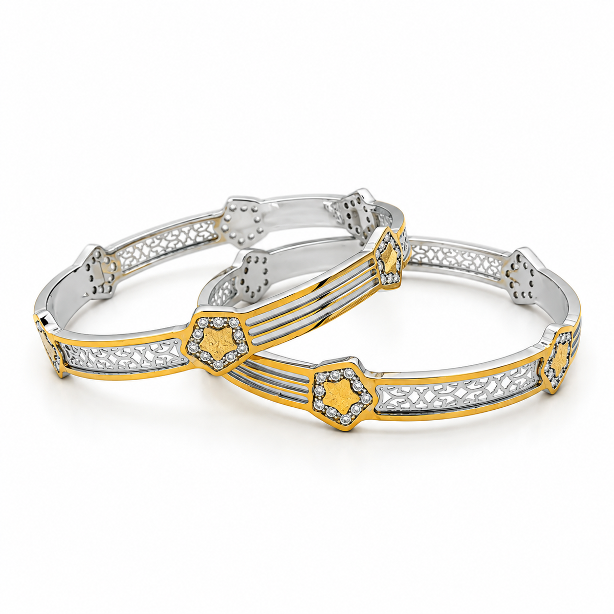 Dual-Tone Star Accent Bangles ( Non 92.5 Silver)