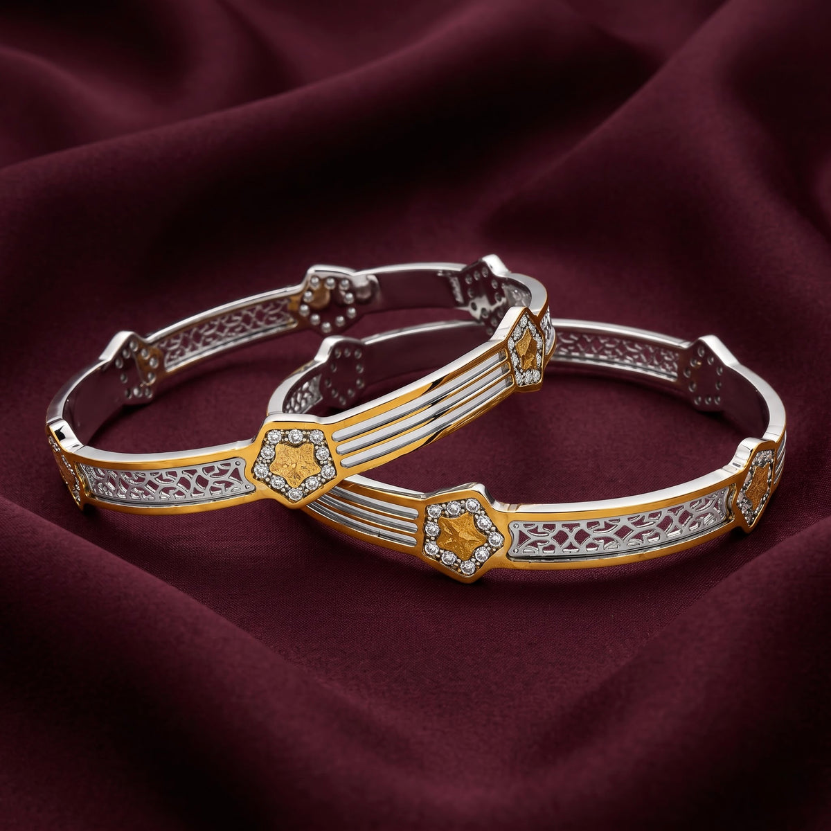 Dual-Tone Star Accent Bangles ( Non 92.5 Silver)