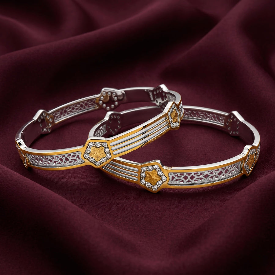 Dual-Tone Star Accent Bangles ( Non 92.5 Silver)