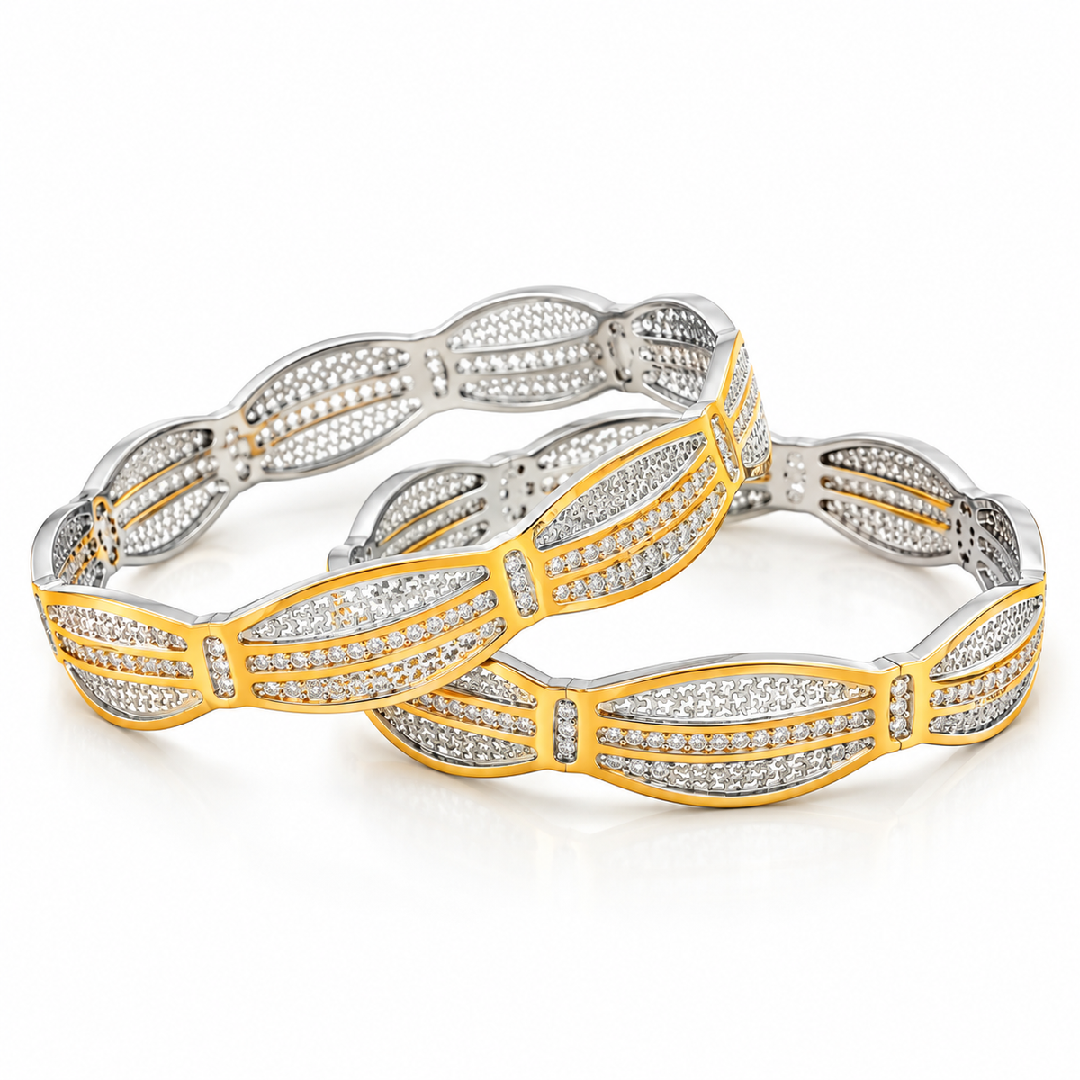 Royal Dual-Tone Geometric Bangles (Non 92.5 Silver)