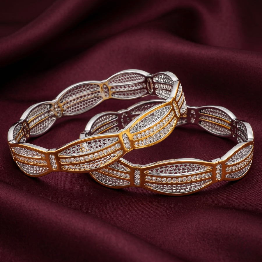 Royal Dual-Tone Geometric Bangles (Non 92.5 Silver)
