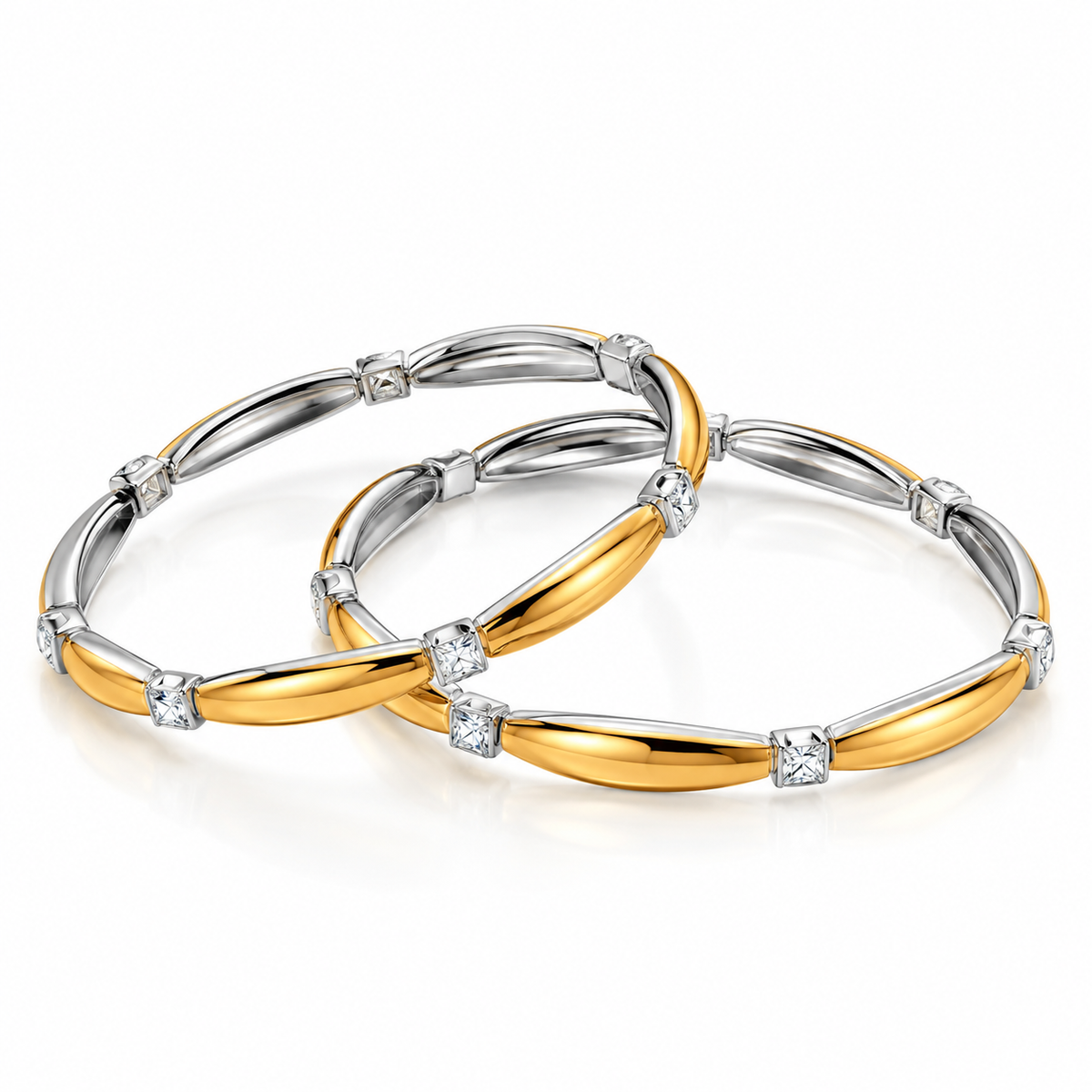 Elegant Dual-Tone Link Bangles (Non 92.5 Silver)