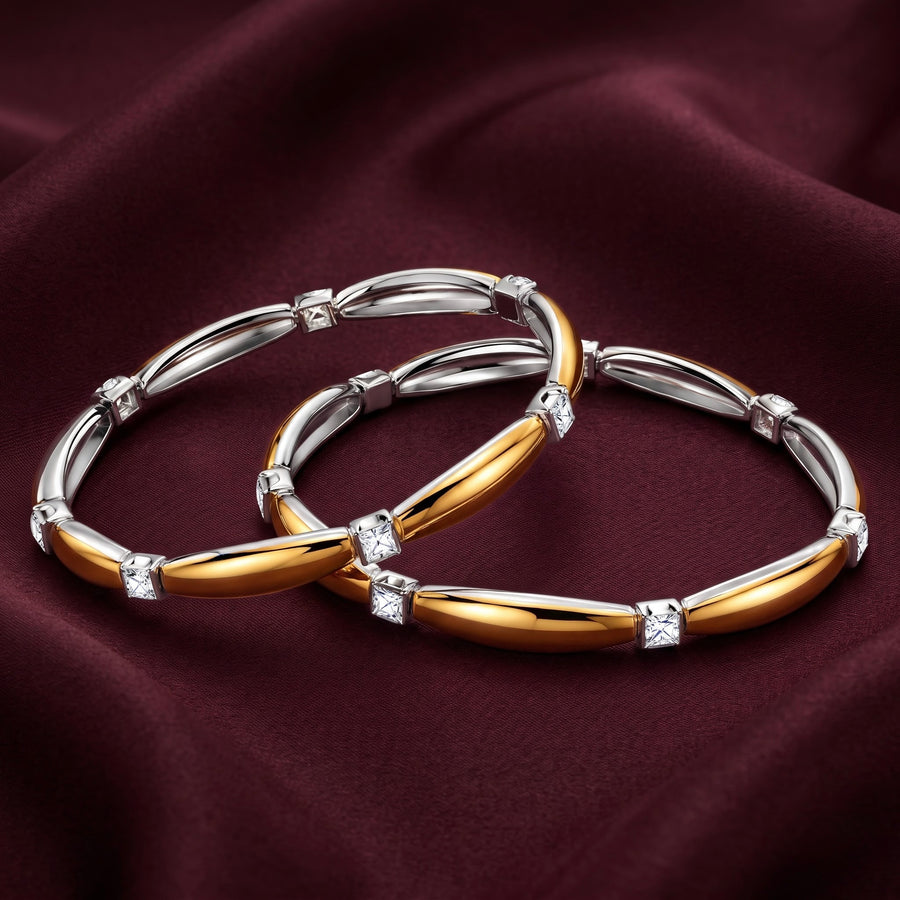Elegant Dual-Tone Link Bangles (Non 92.5 Silver)