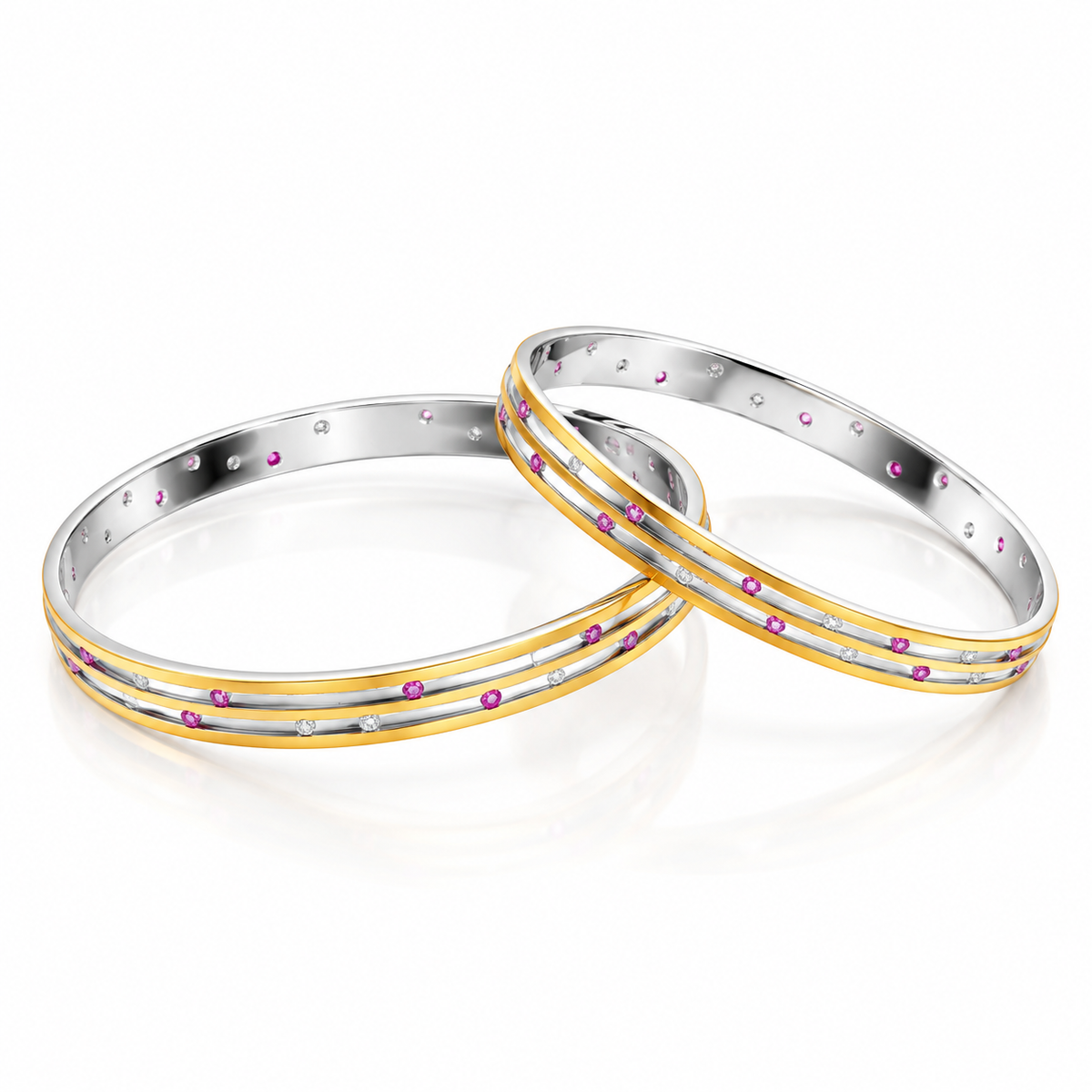 Two-Tone Pink Stone Bangle ( Non 92.5 Silver )