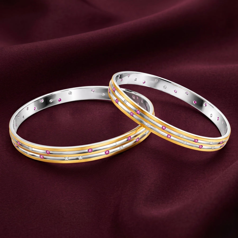 Two-Tone Pink Stone Bangle ( Non 92.5 Silver )