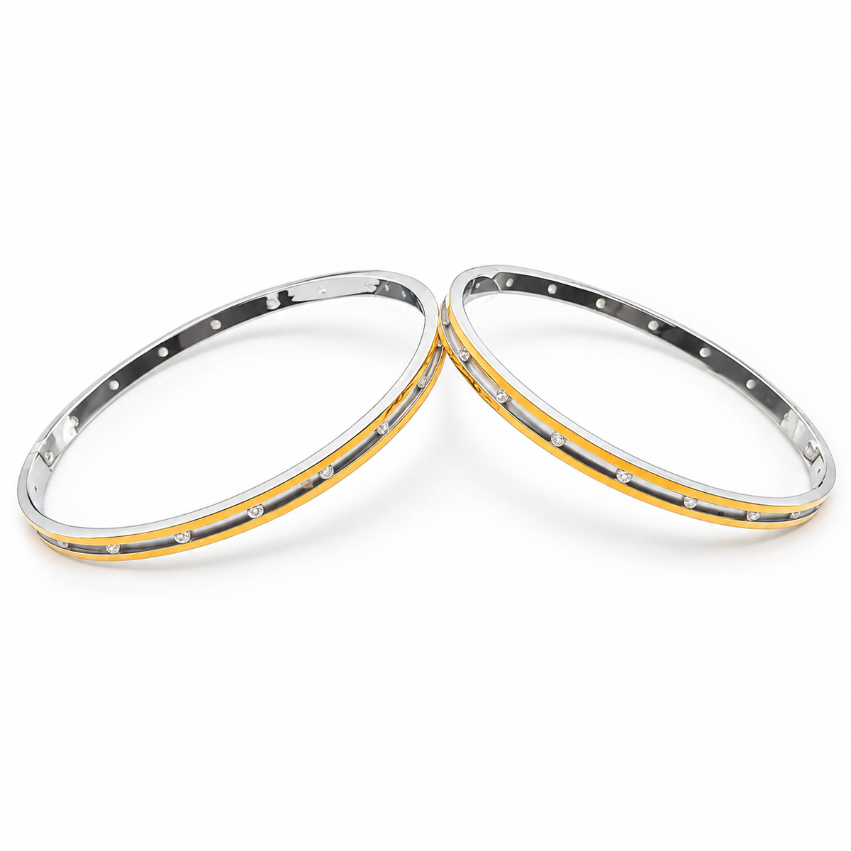 Dual-Tone Diamond Accent Bangles (Non 92.5 Silver)