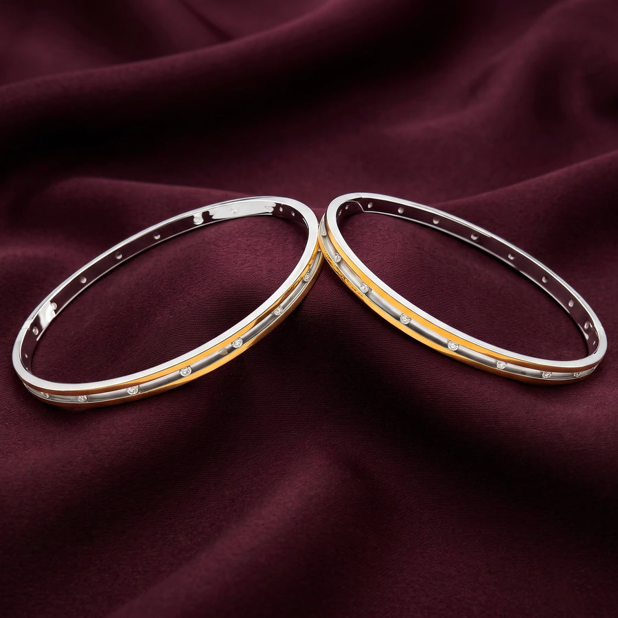 Dual-Tone Diamond Accent Bangles (Non 92.5 Silver)