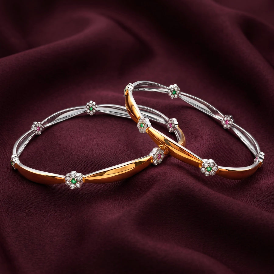 Floral Dual-Tone Gemstone Bangles (Non 92.5 Silver)