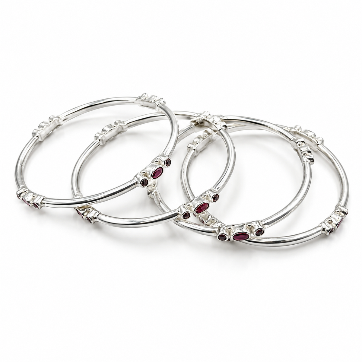Ruby Accent Silver Bangles