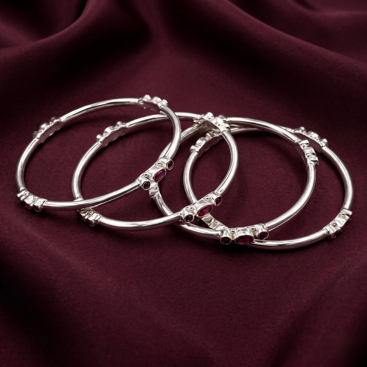 Ruby Accent Silver Bangles