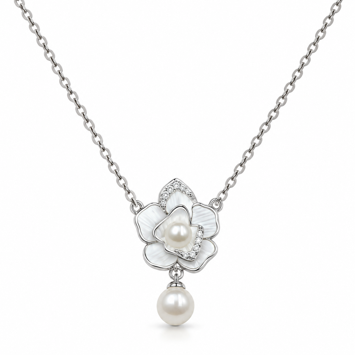 Floral Pearl Pendant Necklace