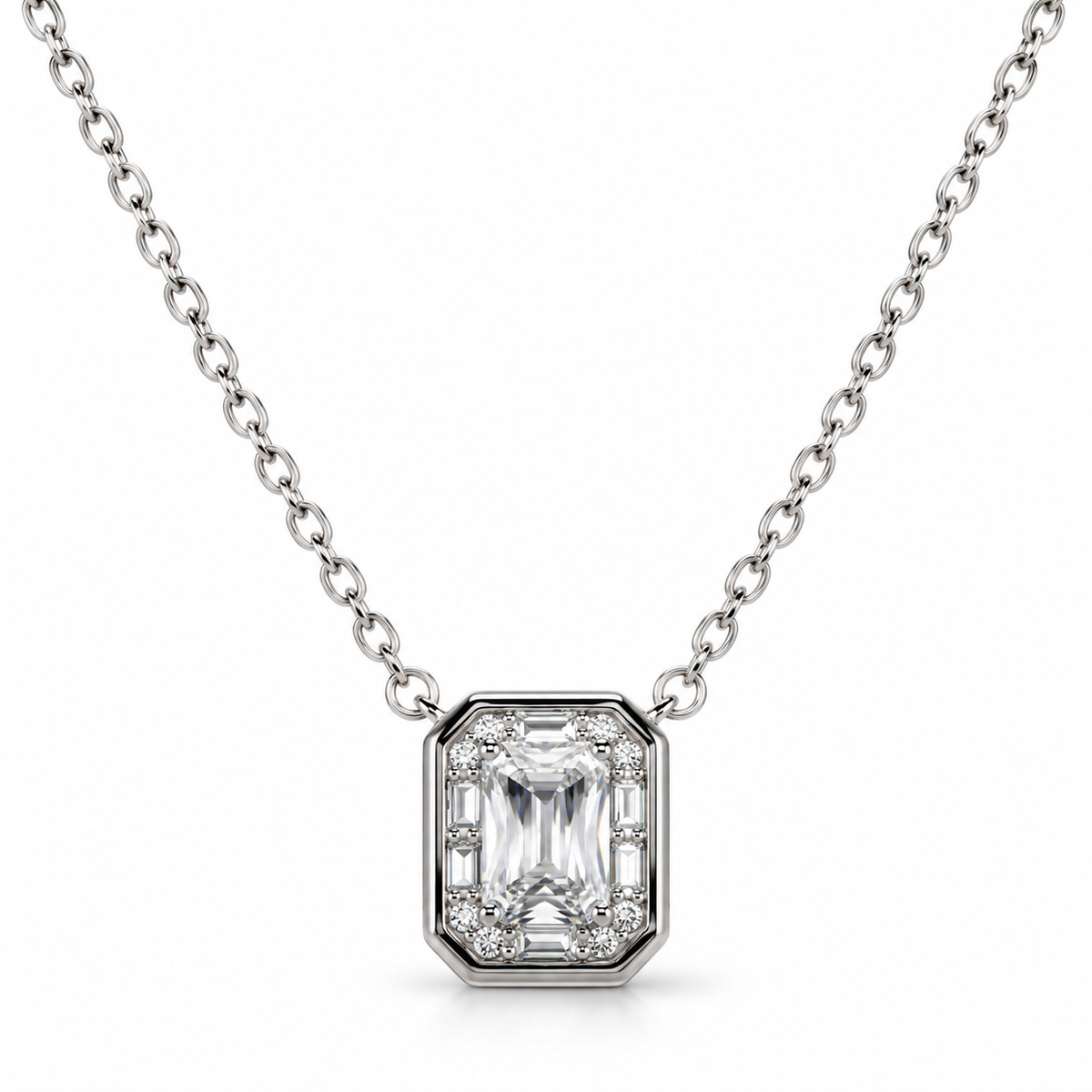 Emerald Cut Crystal Pendant Chain
