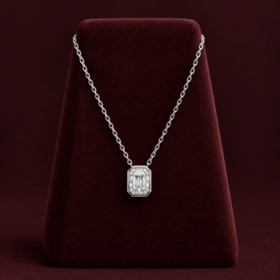 Emerald Cut Crystal Pendant Chain