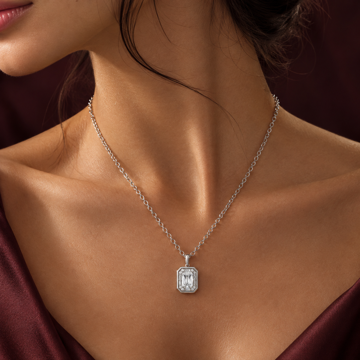 Emerald Cut Crystal Pendant Chain