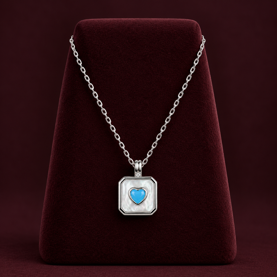 Blue Heart Pearl Pendant Chain