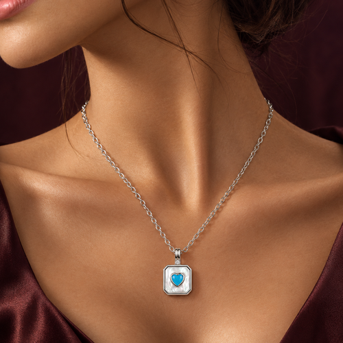 Blue Heart Pearl Pendant Chain
