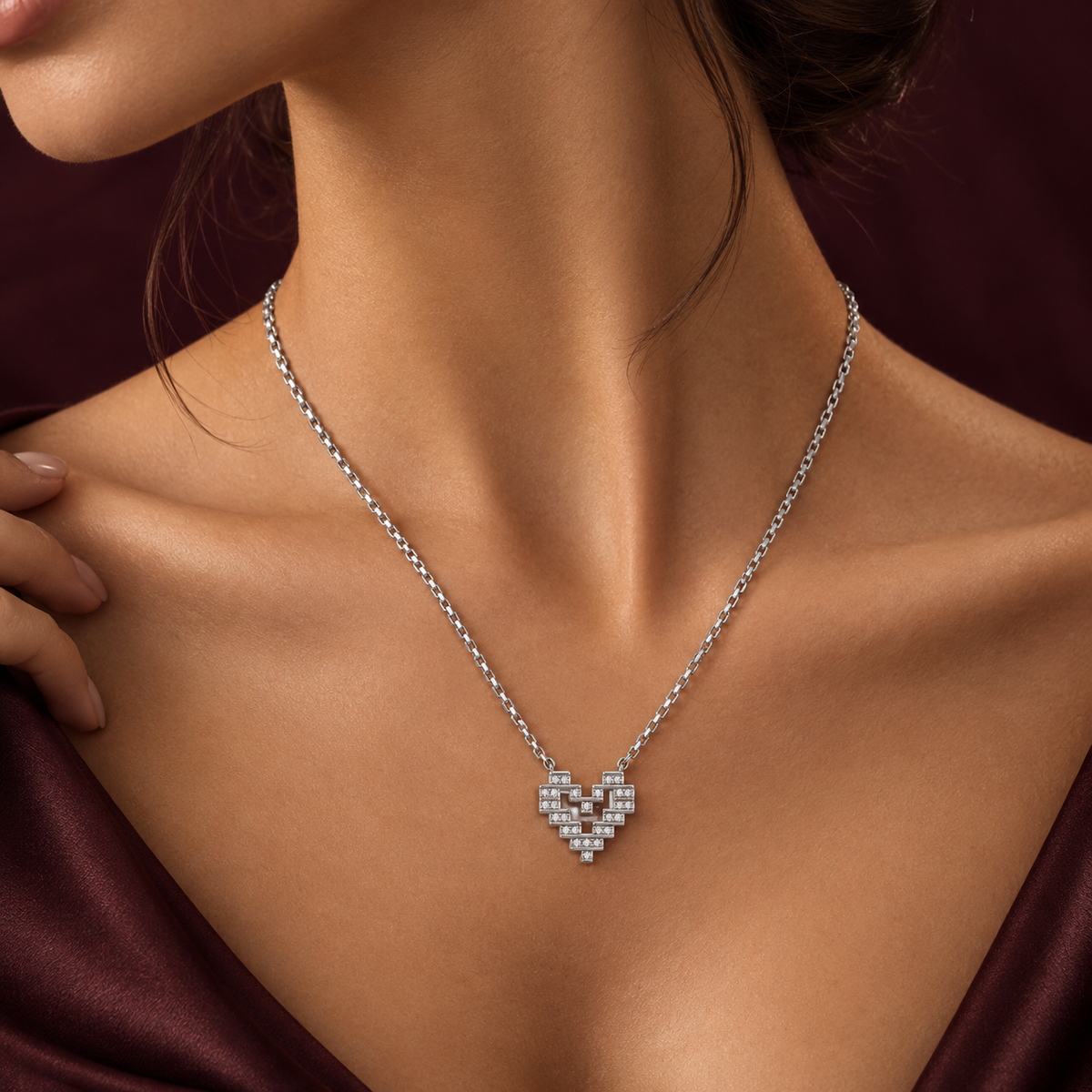 Geometric Heart Silver Necklace
