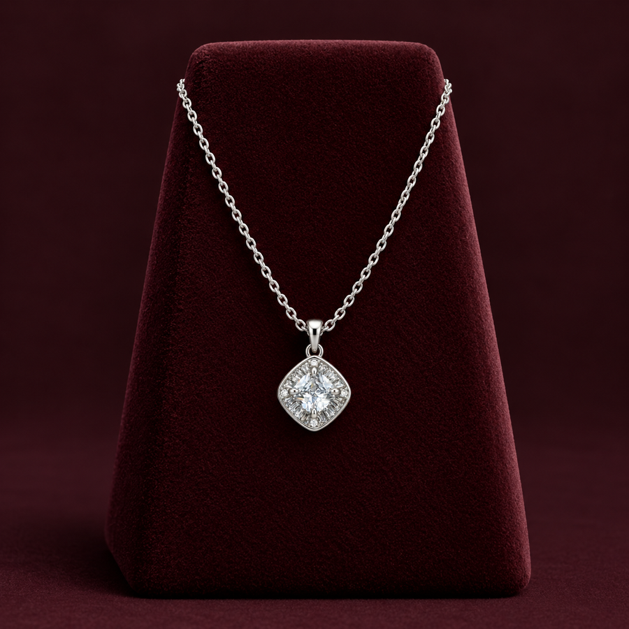 Radiant Cushion-Cut Crystal Pendant Necklace