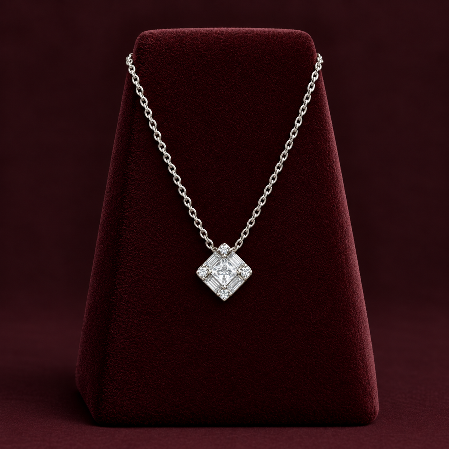 Cushion-Cut Baguette Crystal Pendant Necklace