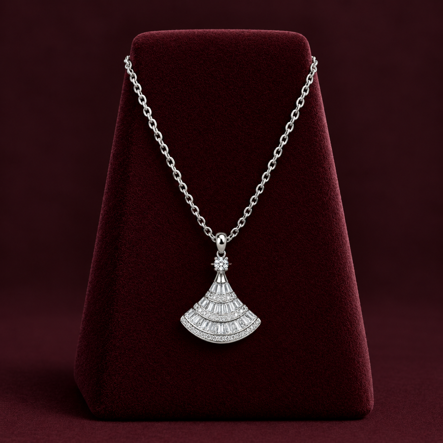 Elegant Baguette Crystal Fan Pendant Necklace
