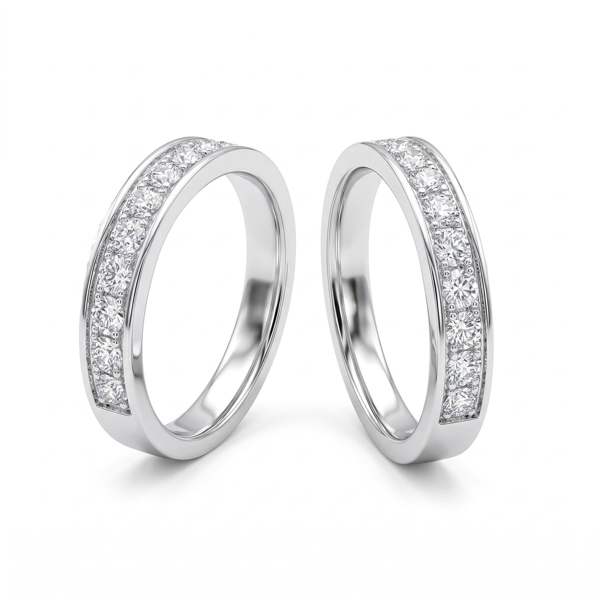 Classic Sparkling Silver Couple Rings