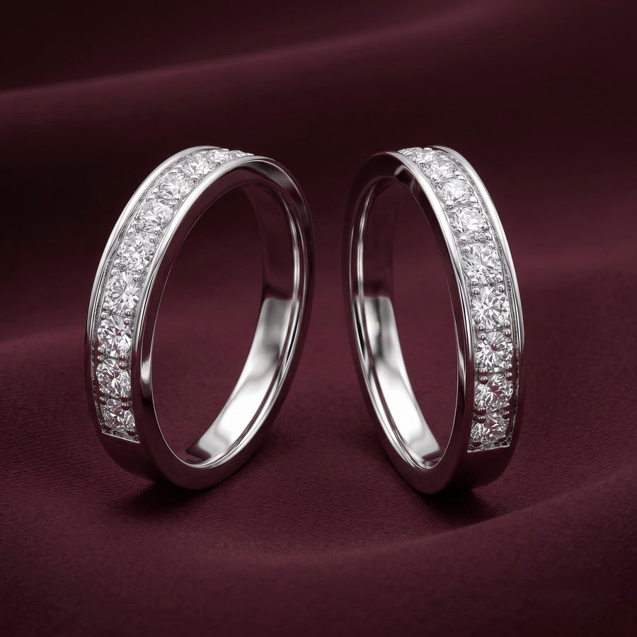 Classic Sparkling Silver Couple Rings