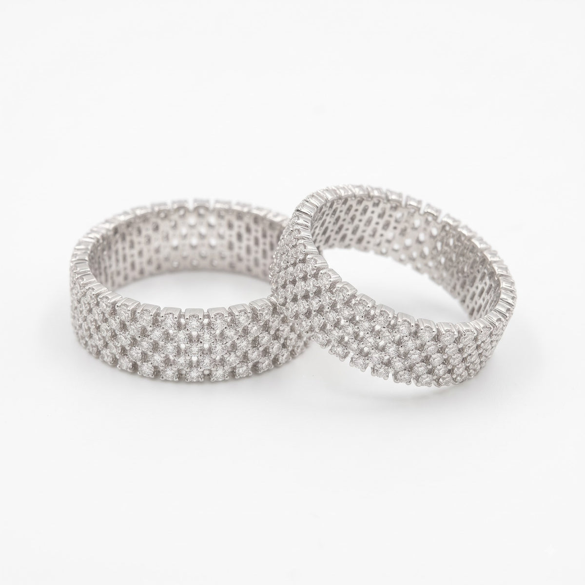 Sparkling Pavé Silver Couple Rings