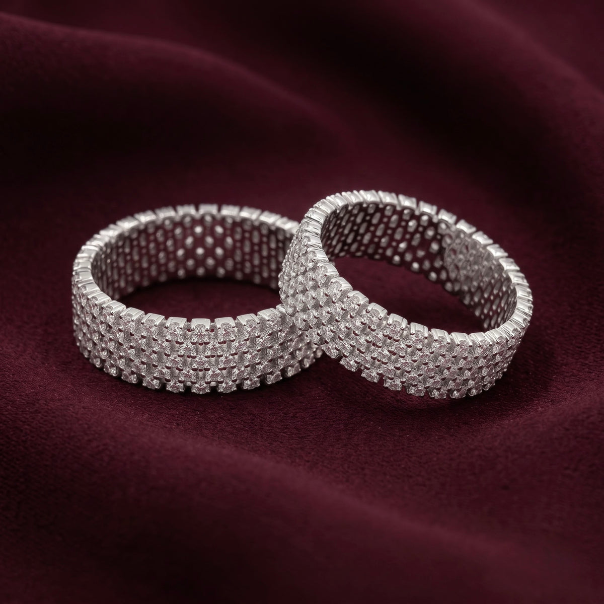 Sparkling Pavé Silver Couple Rings