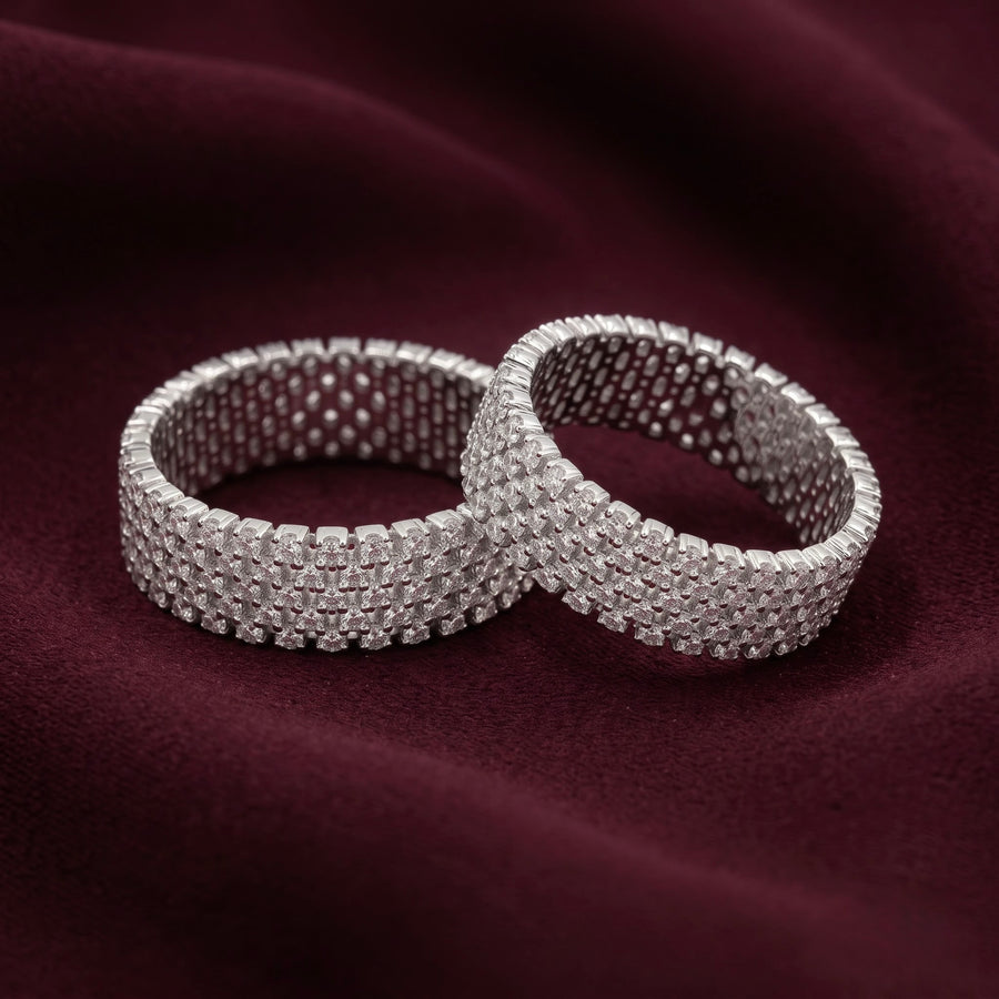 Sparkling Pavé Silver Couple Rings