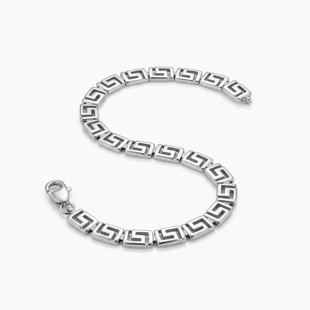 Greek Key Silver Link Bracelet