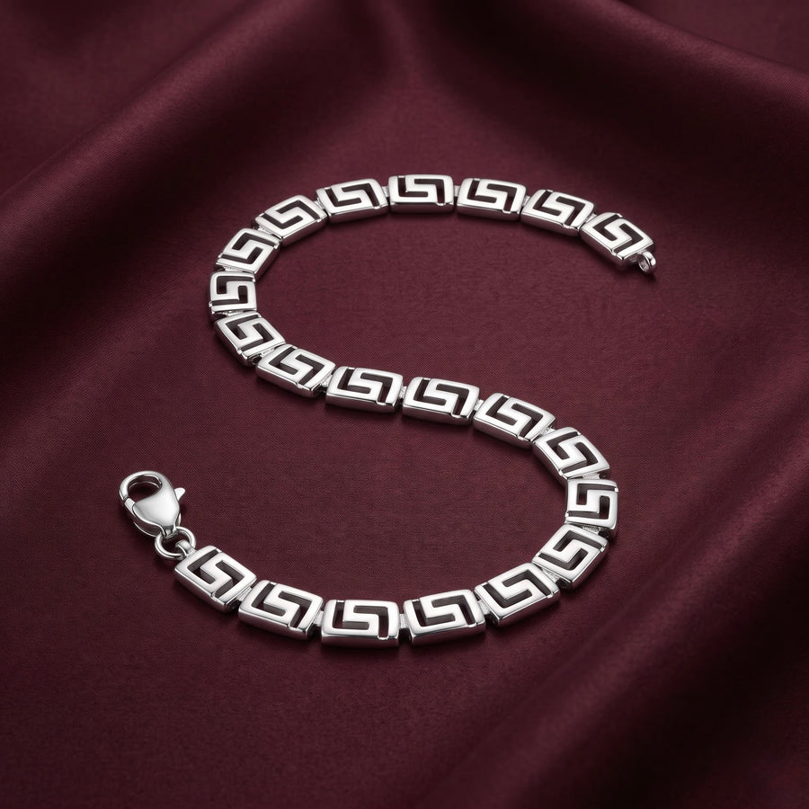 Greek Key Silver Link Bracelet