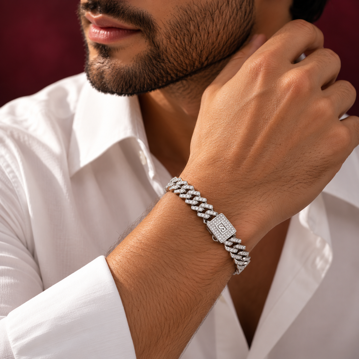 Pave Link Silver Bracelet