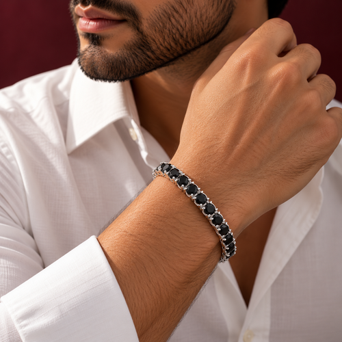 Black Stone Men's Silver Bracelet