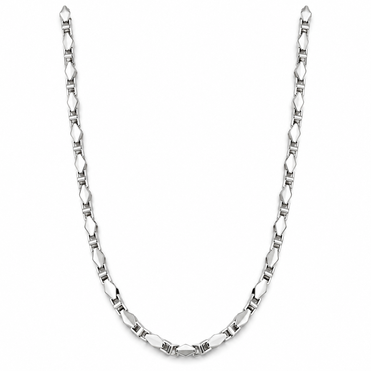 Geometric Silver-Tone Link Chain for Men