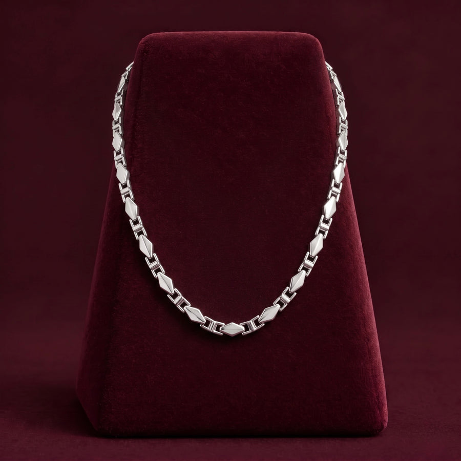Geometric Silver-Tone Link Chain for Men