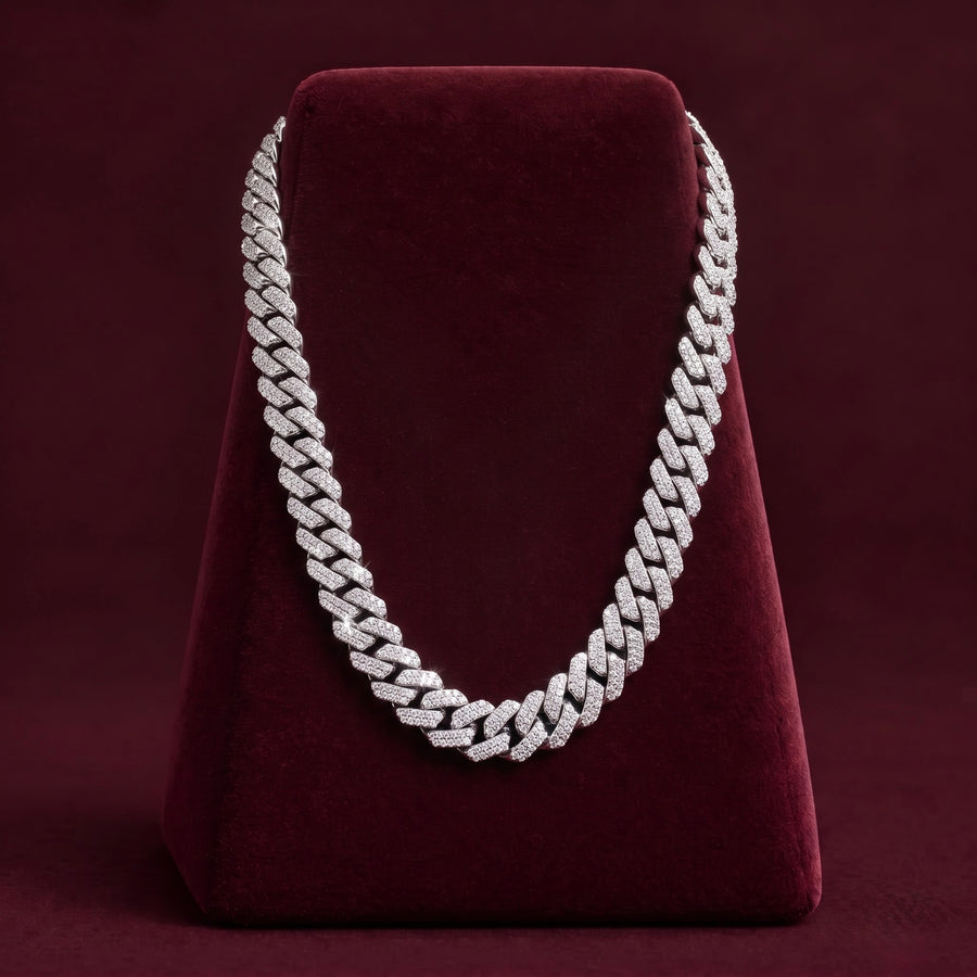 Premium Silver-Tone Diamond studded Iced Cuban Link Chain for Men