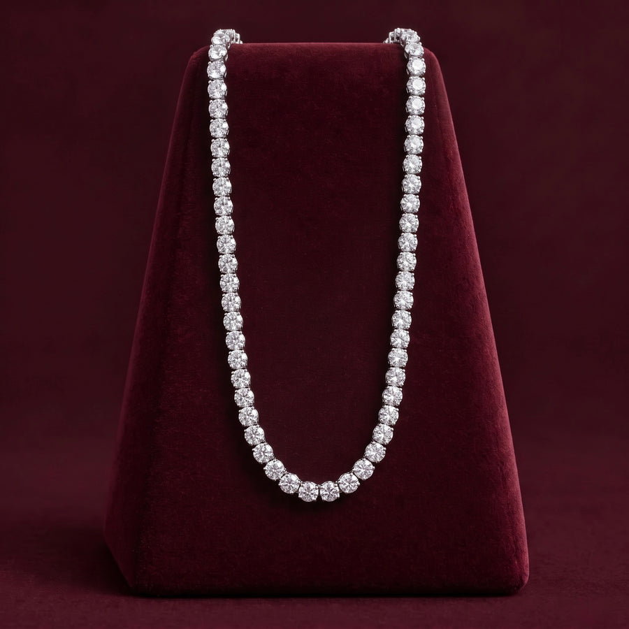 Silver-Tone Round Stone Tennis Chain for Men