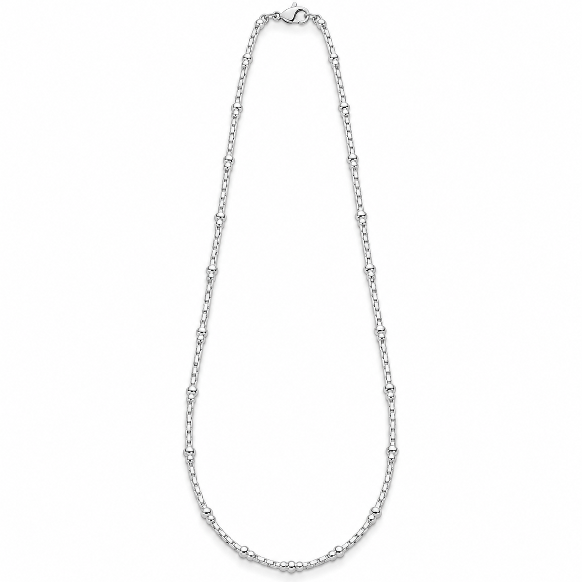 Classic Silver-Tone Beaded Chain for Men ( Non Sterling ) With HUID hallmark