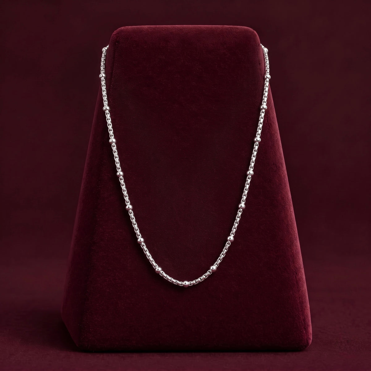 Classic Silver-Tone Beaded Chain for Men ( Non Sterling ) With HUID hallmark