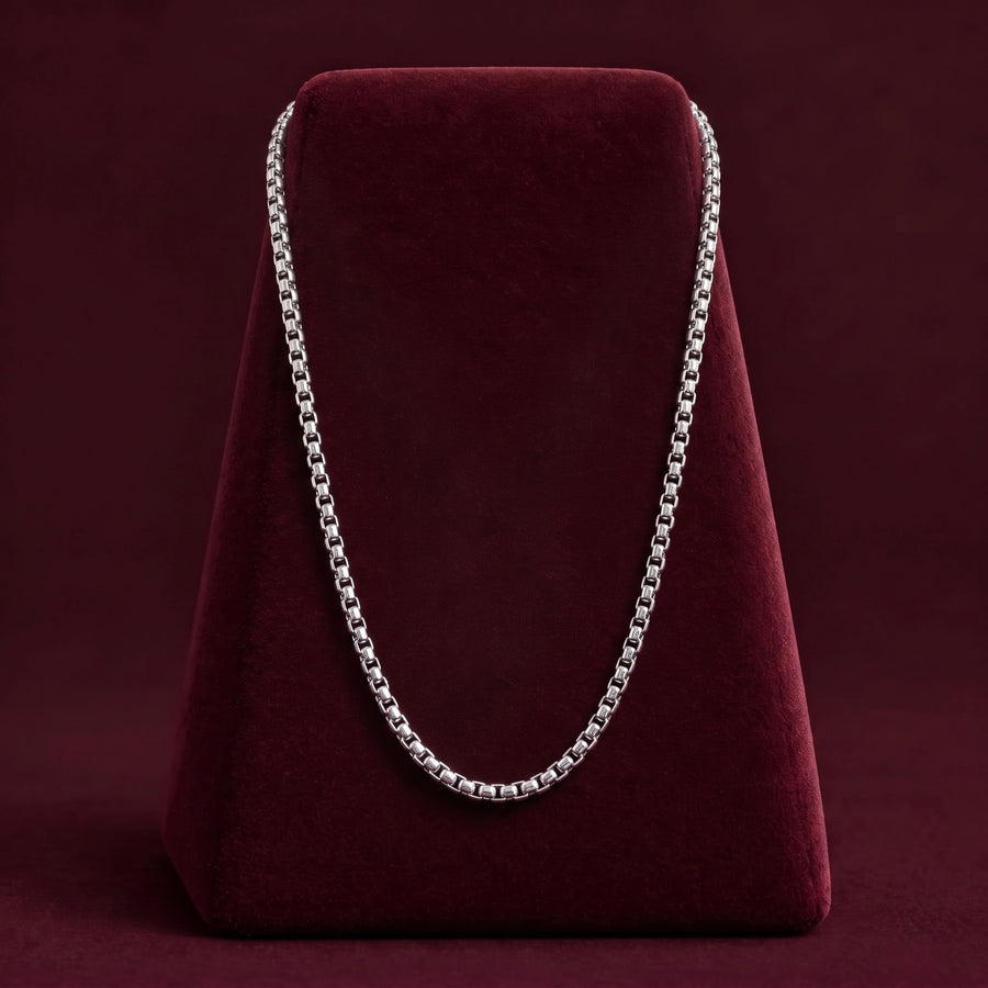 Classic Silver-Tone Box Link Chain for Men ( Non sterling ) HUID hallmark