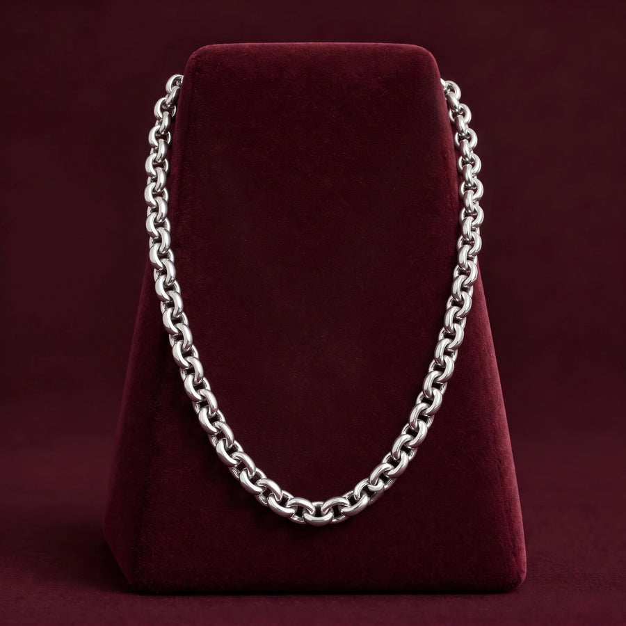 Classic Silver-Tone Rolo Link Chain for Men ( Non Sterling ) with HUID hallmark