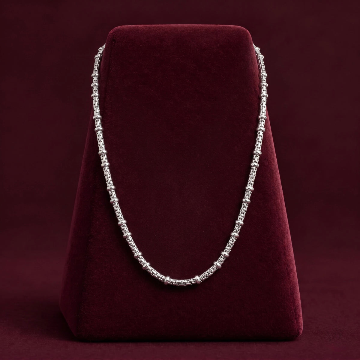 Classic Silver-Tone Beaded Link Chain for Men ( Non Sterling ) with HUID hallmark