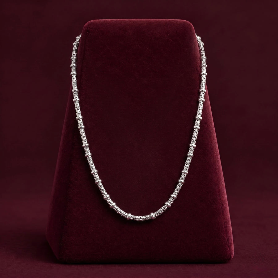 Classic Silver-Tone Beaded Link Chain for Men ( Non Sterling ) with HUID hallmark