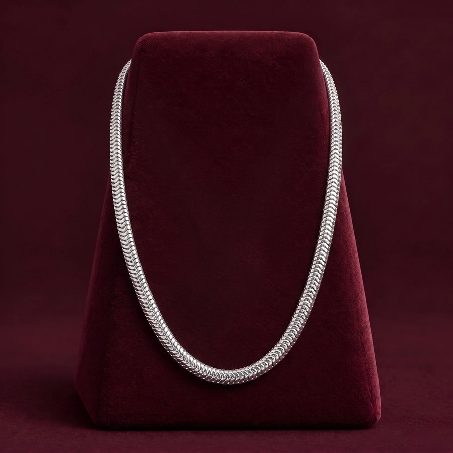 Classic Silver-Tone Herringbone Chain for Men ( Non Sterling ) with HUID hallmark